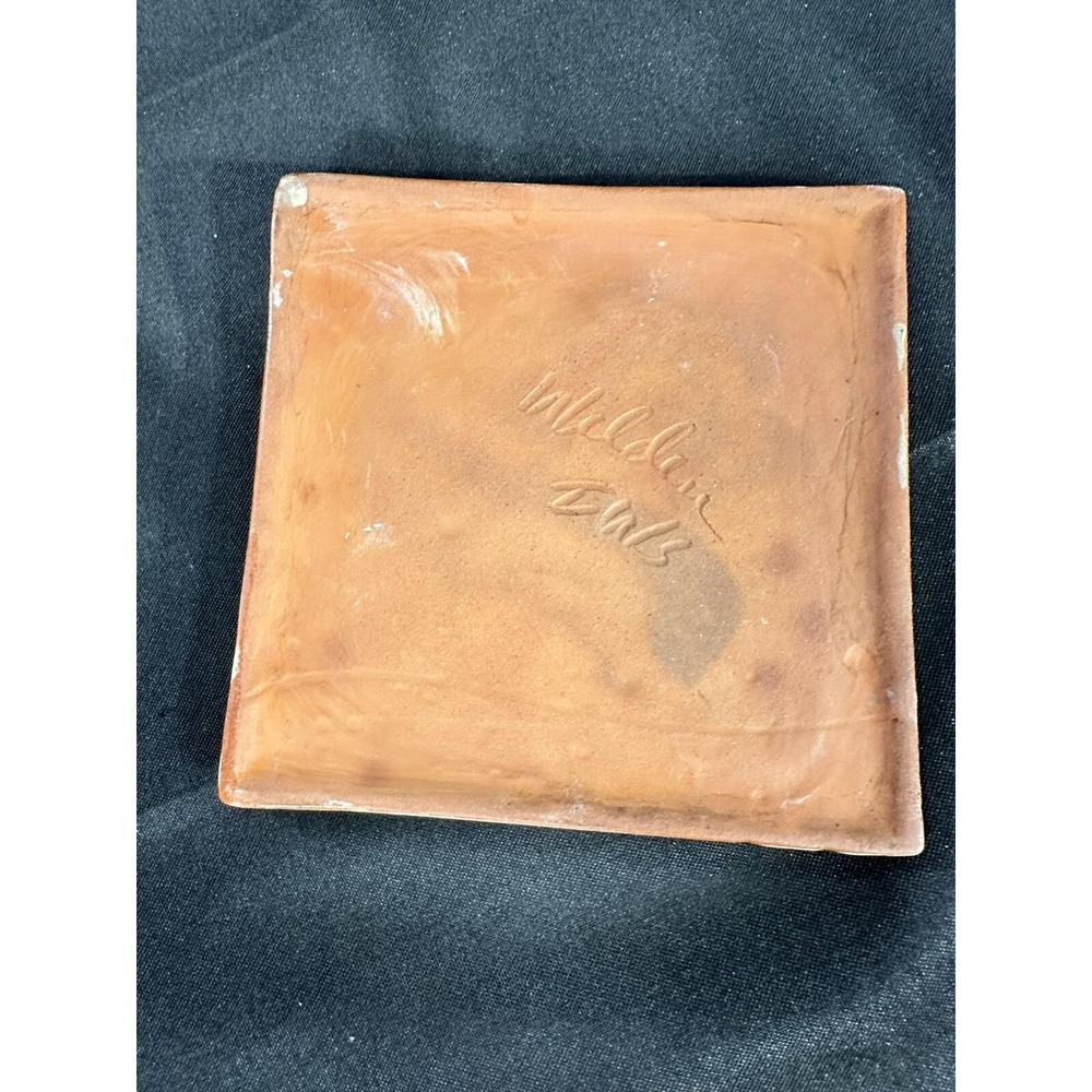 Vintage Welden Redware Tile Trivet PA Dutch Folk Art Floral Signed 6" - Picture 12 of 16